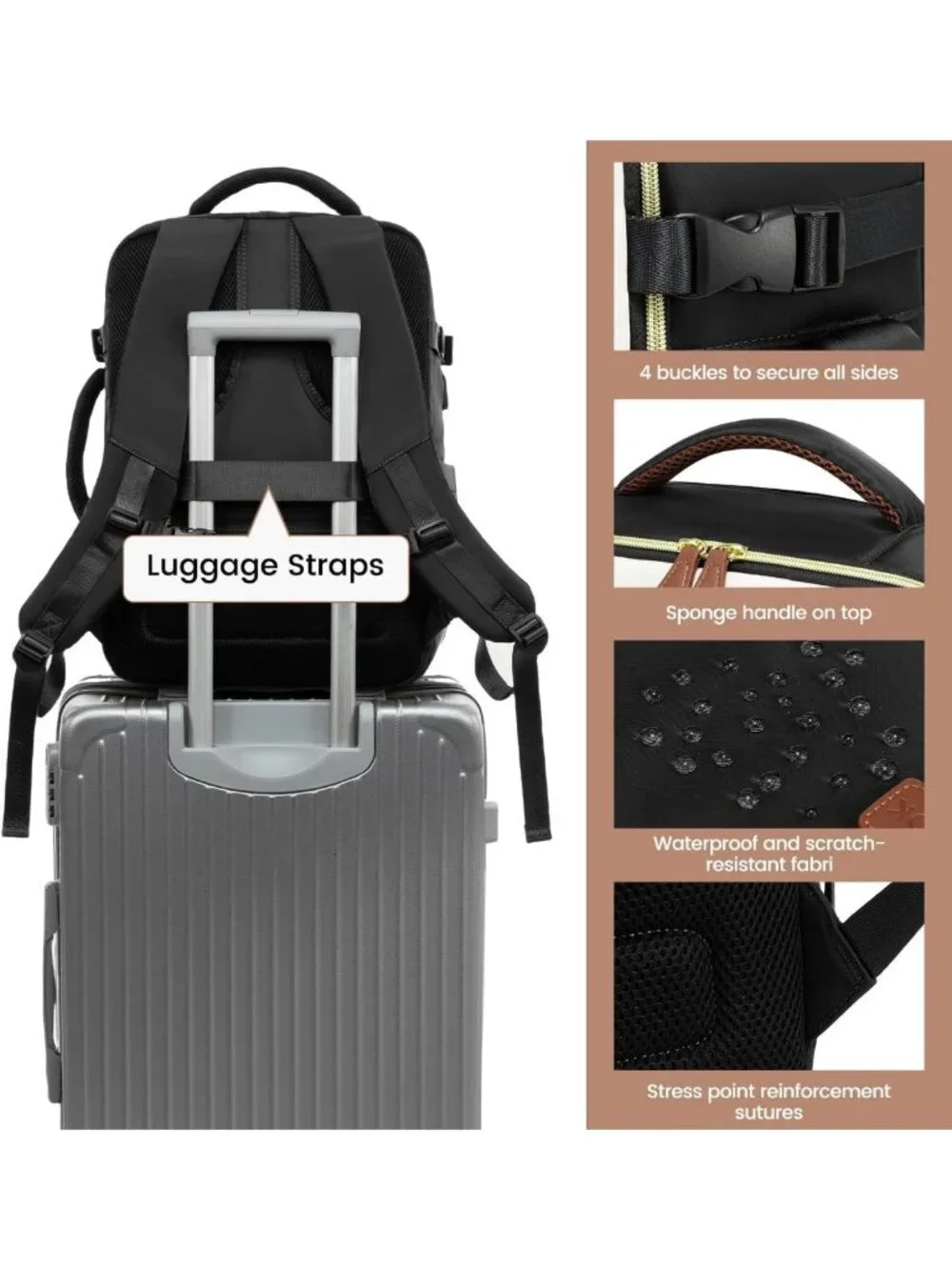 Stylish 40L Travel Backpack for Women, TSA Approved, Water Resistant, Fits 17.3